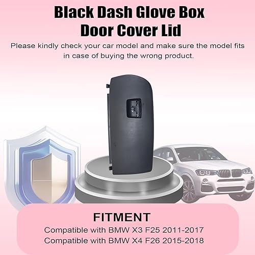 Miniatura 2 de NLQR Tapa negra para puerta de guantera compatible con BMW X3 F25 2011-2017 X4 F26 2015-2018. Reemplazo 51-16-6-839-000 51166839000 51169242086
