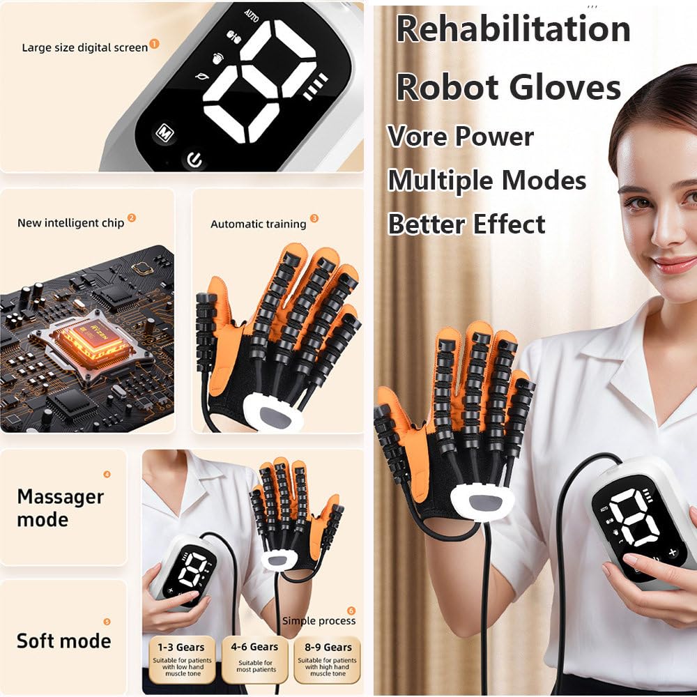 Guante RobóTico para RehabilitacióN De Accidentes Cerebrovasculares, Equipo De Terapia De Mano, 4 Modos, 9 Niveles De Fuerza. Guantes RobóTicos para Terapia De Mano para HemipléJicos Left-L