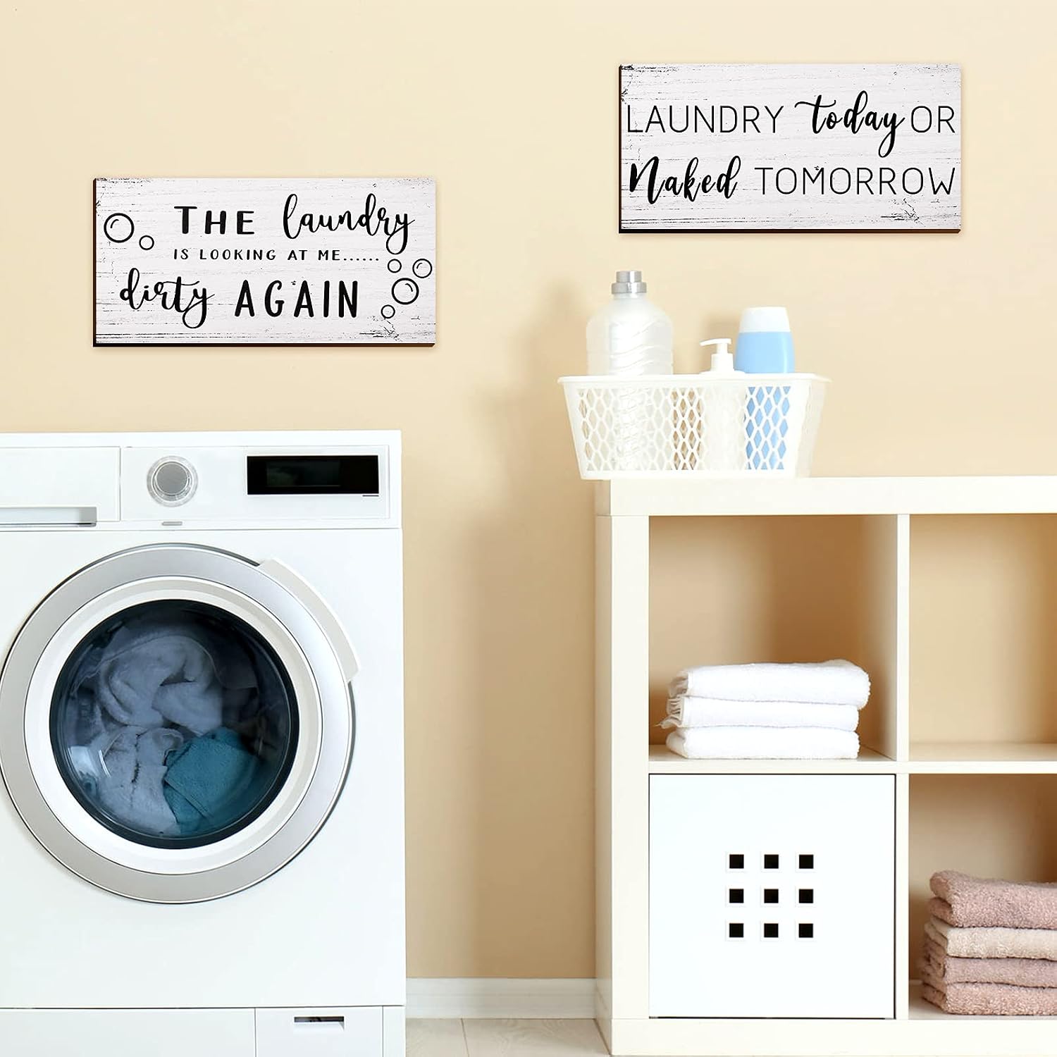 2 Pieces Laundry Room Decor Sign Rustic Farmhouse Bathroom Wall Decor Funny Laundry Signs, 12 x 6 Inch(White)