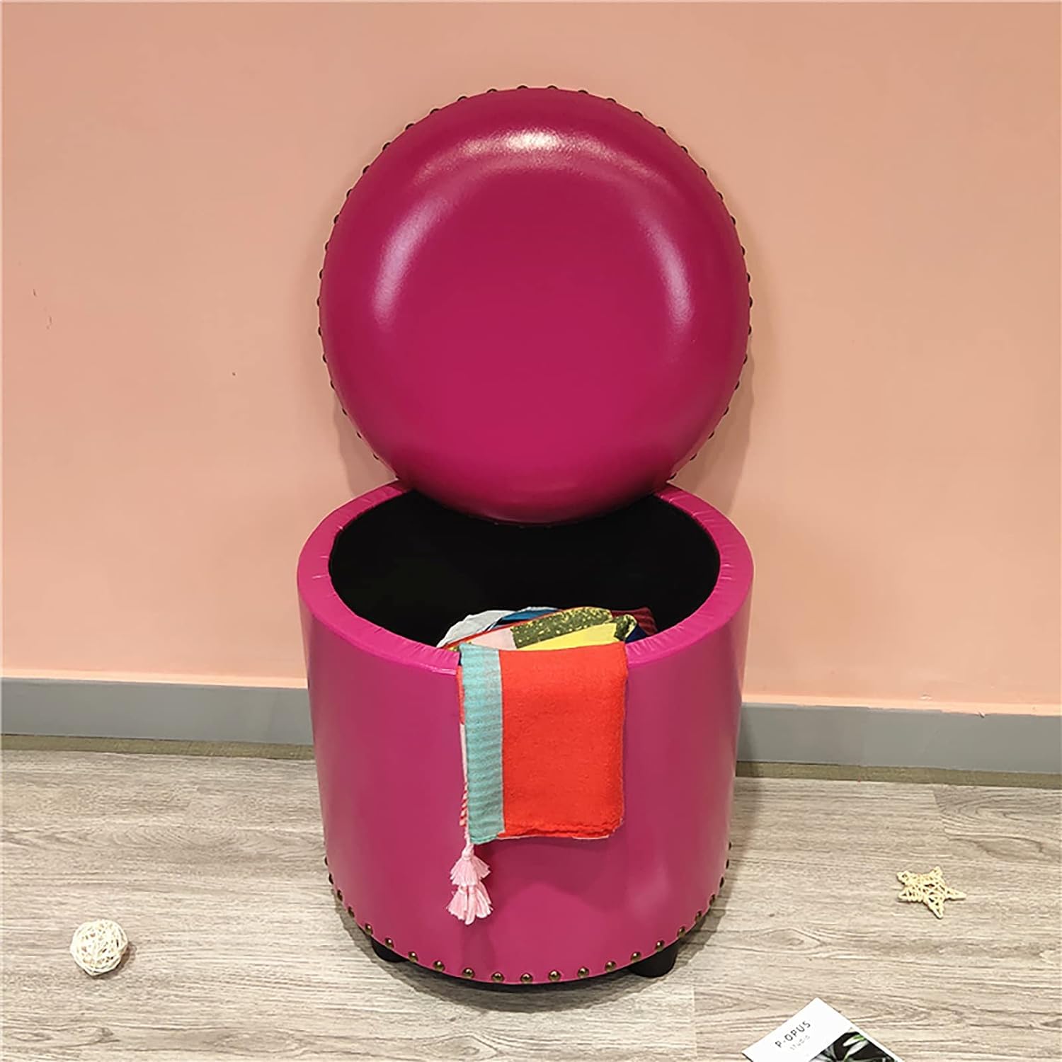 Tabouret de Rangement Rond en Similicuir pour Gagner de l'Espace
