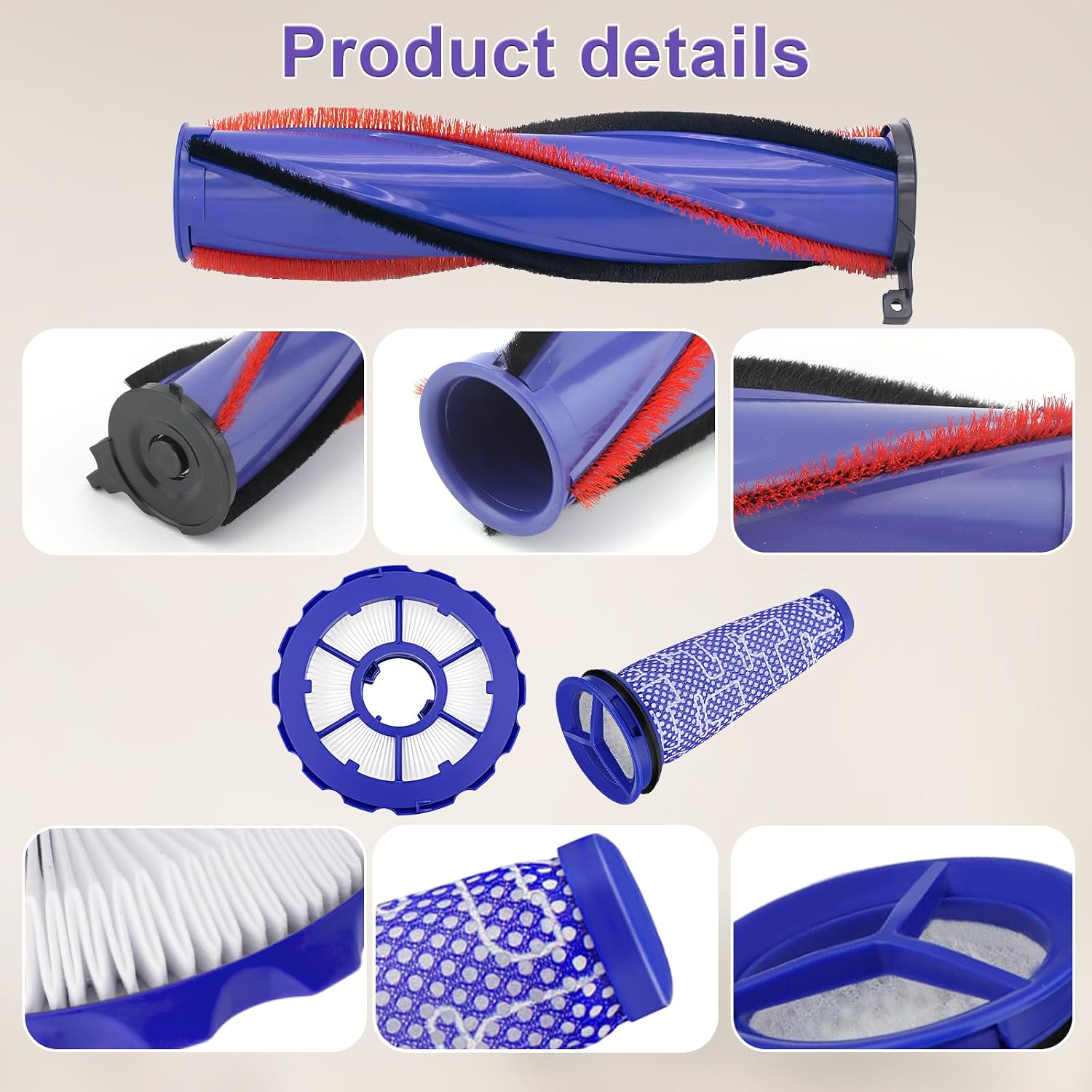 DC50 Brush Roll Filter Replacement for Dyson DC50 Animal Multi Floor Complete Vacuum，Post-Motor Filter & Pre-Motor Filter and DC50 Roller Brush，Part # 965081-01&965080-01&964705-01