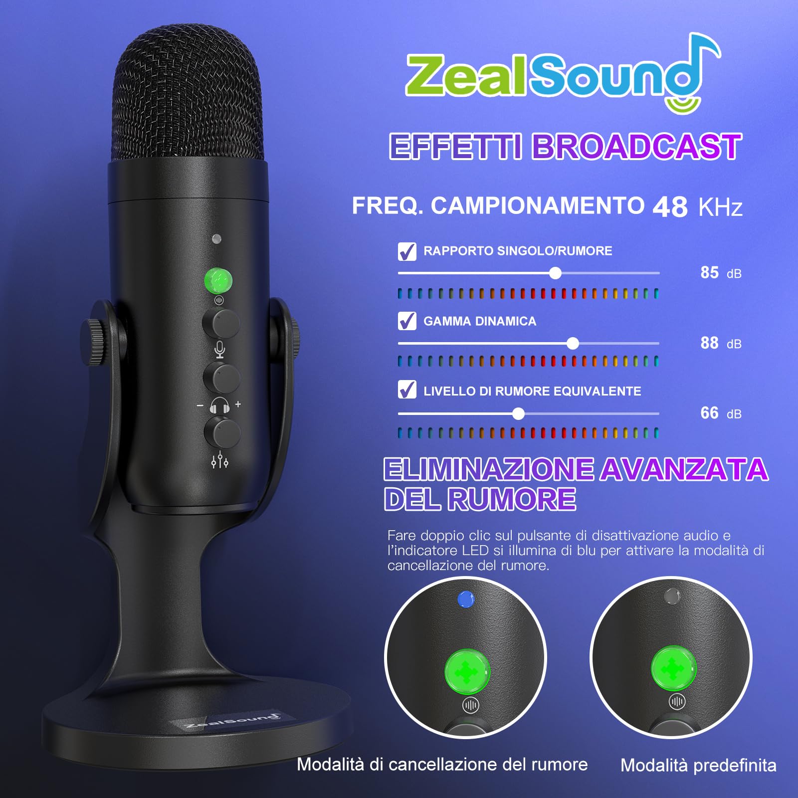 zealsound Microfono USB wireless 2 in 1 per interviste podcast, streaming dual-live, registrazioni, co-commenti di gioco, YuTuber, Dual 2.4 GHz, microfono wireless Plug & Play per PC, cellulare
