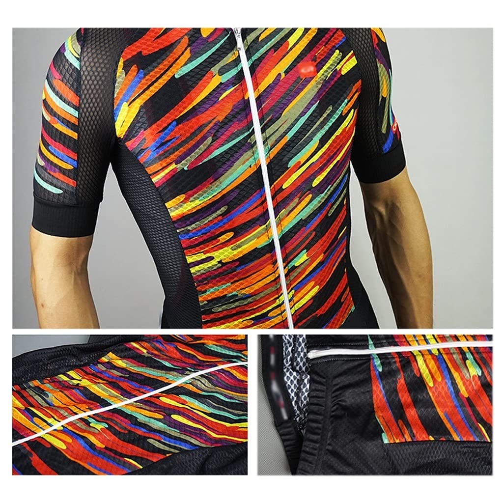Męska odzież kolarska Kolor Paski Siatka Szybki Suche Lato MTB Jazda na rowerze Jersey dla Mężczyzn Krótki Rękaw Odzież Odzież rowerowa Oddychająca Męskie koszulki kolarskie(XL)