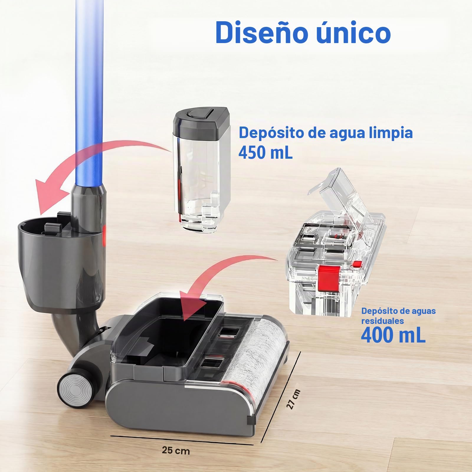 Cepillo limpiador compatible con aspiradoras Dyson V7/V8/V10/V11/V15, 2 en 1, fregona eléctrica con depósito de agua limpio y sucio, al mismo tiempo aspirar y limpiar, negro