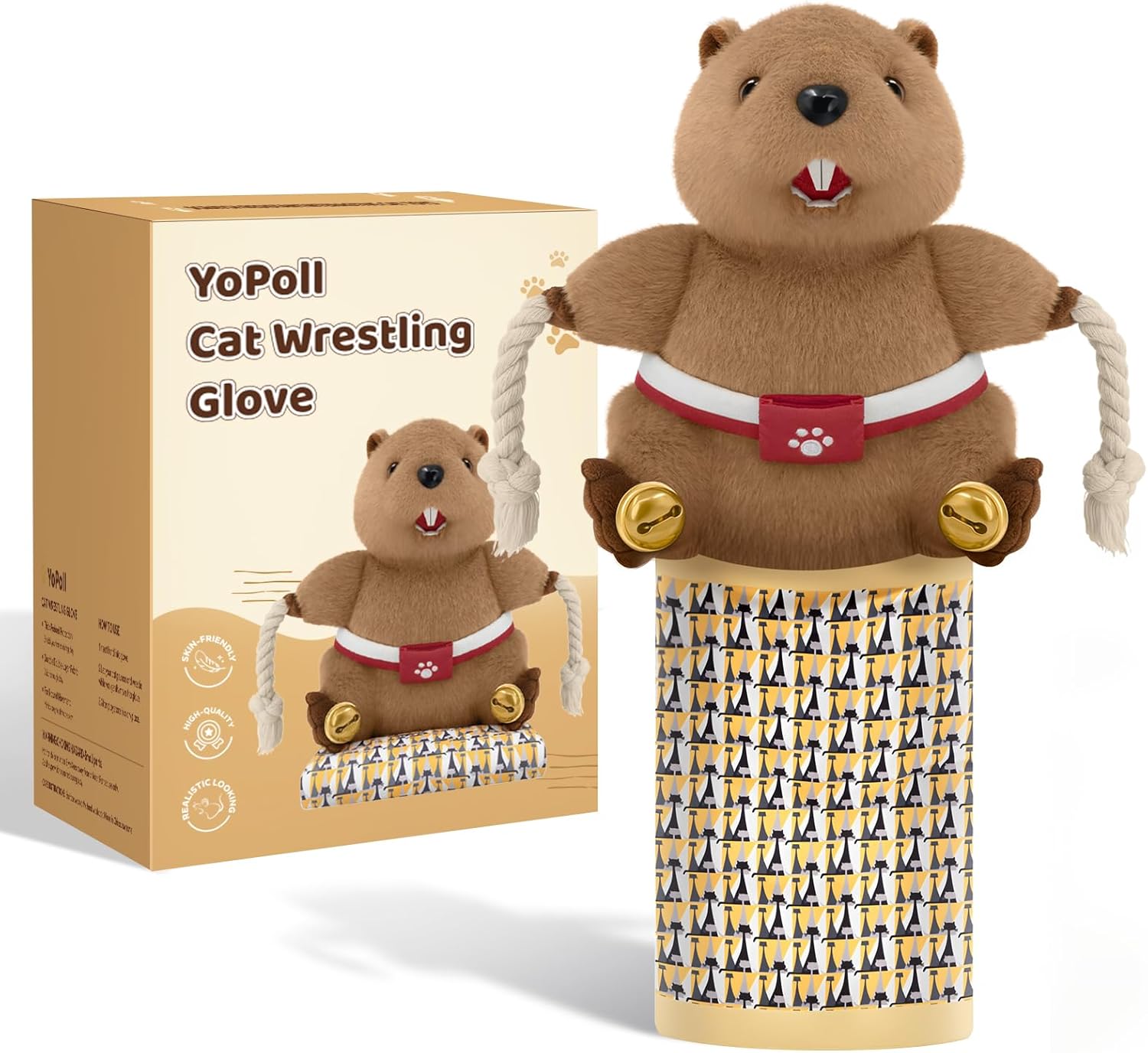 Cat Wrestling Glove, Cats Puppet Wrestler with Tough Padding for Safe Interactive Play, Cat Wrestling Toy Puppet with Cats Teaser and Bell for Boredom Busting Training and Exercise