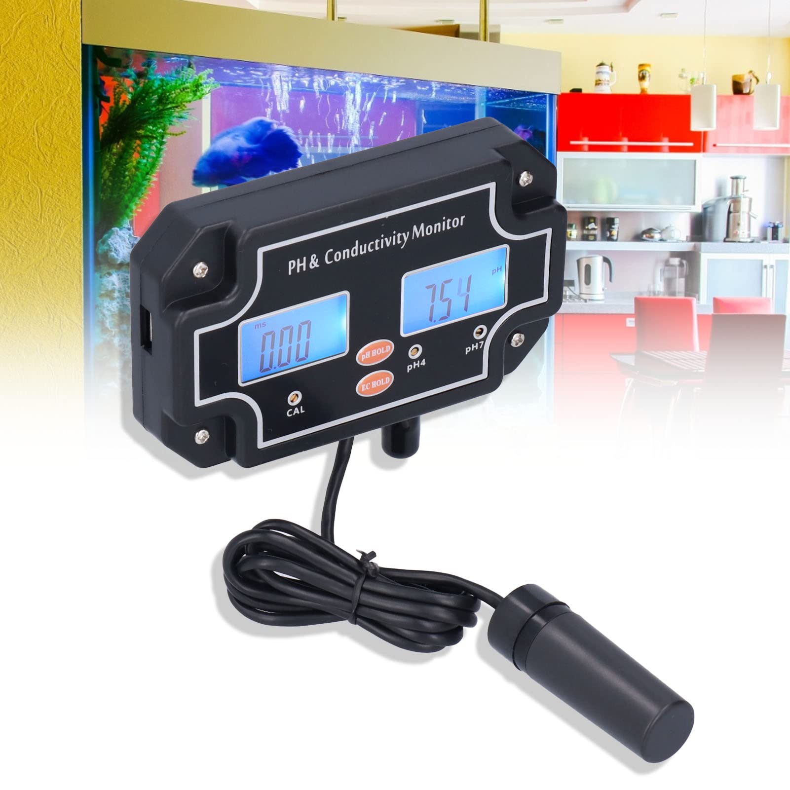 Alvinlite Tester di qualità dell'Acqua, Tester PH/EC 2 in 1 Misuratore di PH Portatile ATC Monitor idroponico DC6V per Acquario di acquari(EU230V)