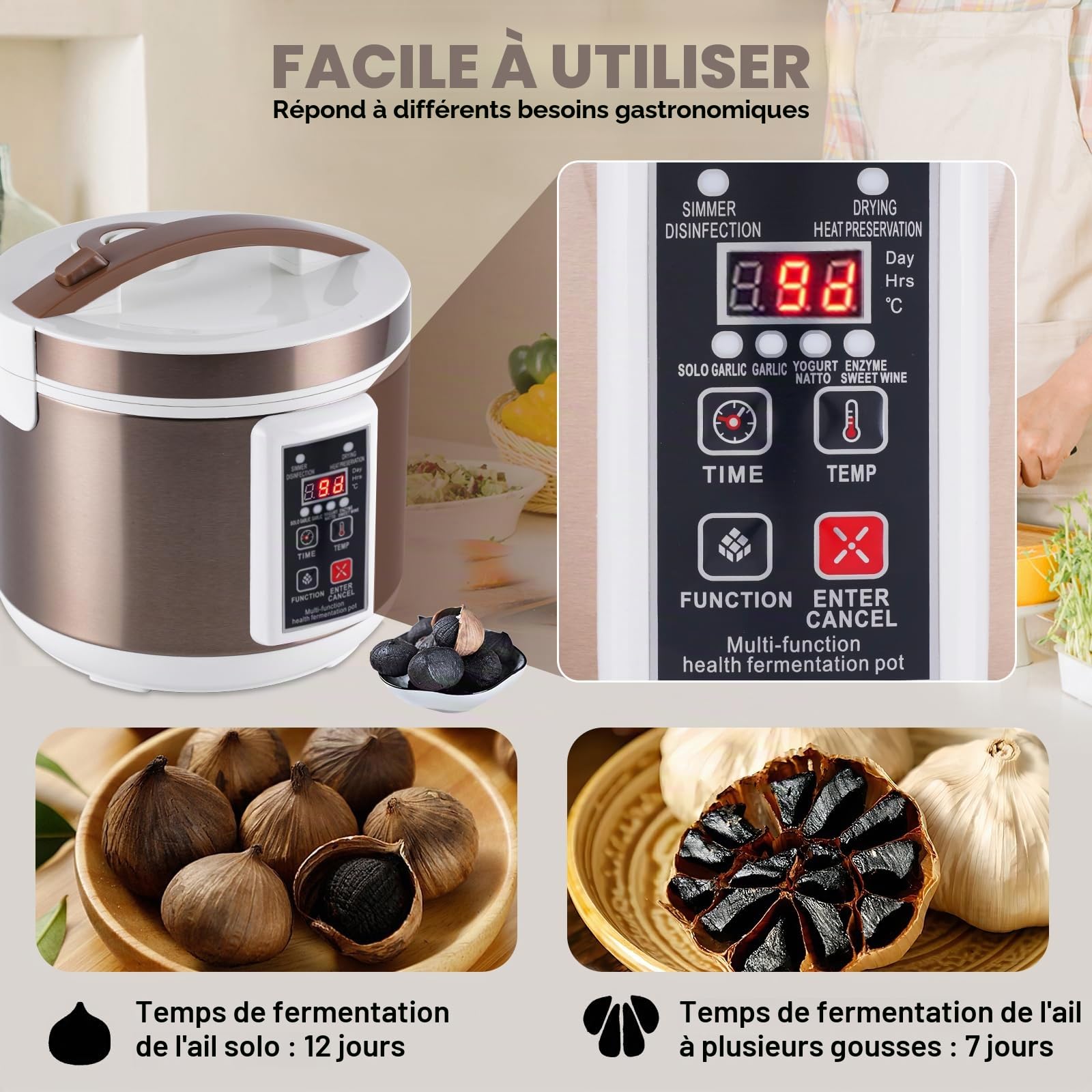 YUCHENGTECH Fermenteur Ail Noir Automatique 6L Fermenteur D'ail Noir Intelligent, Fermenteur pour Yogurt Tempeh e Natto avec Contrôle du Temps et de la Température - Contrôle de Séchage Indépendant