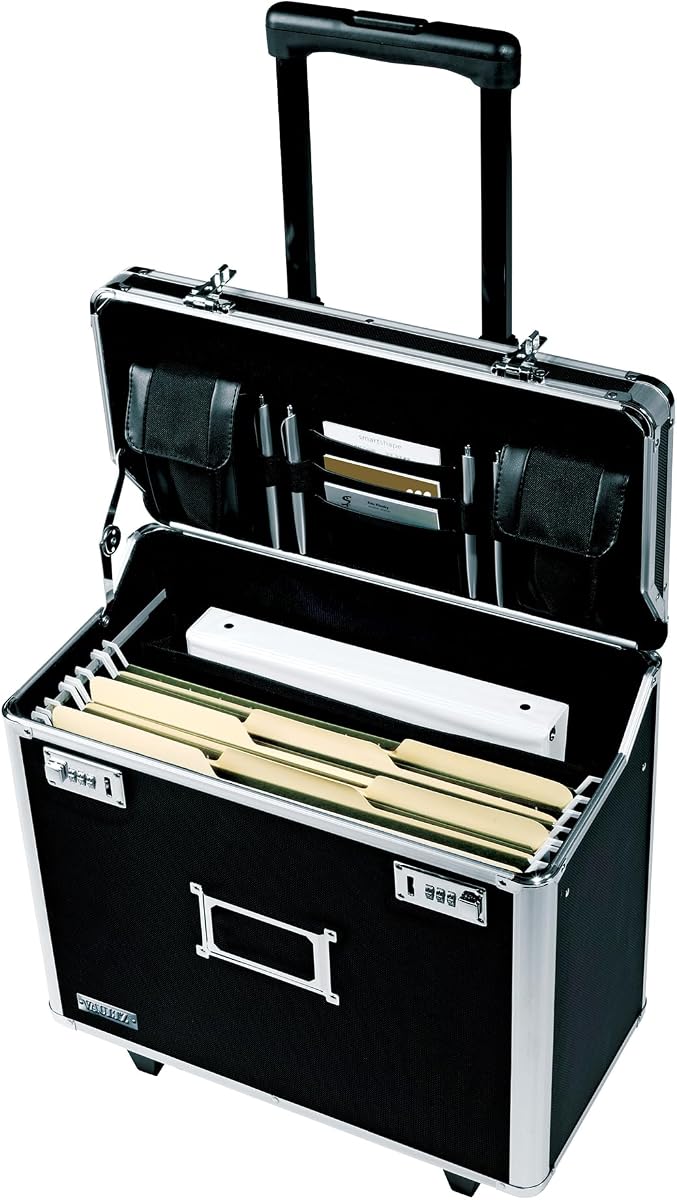 Locking Mobile Business Case, Legal Size, Black, 14.5 x 13.5 In | Key lock securely closes case for documents on the go, legal-size interior fits letter and legal paperwork, durable case