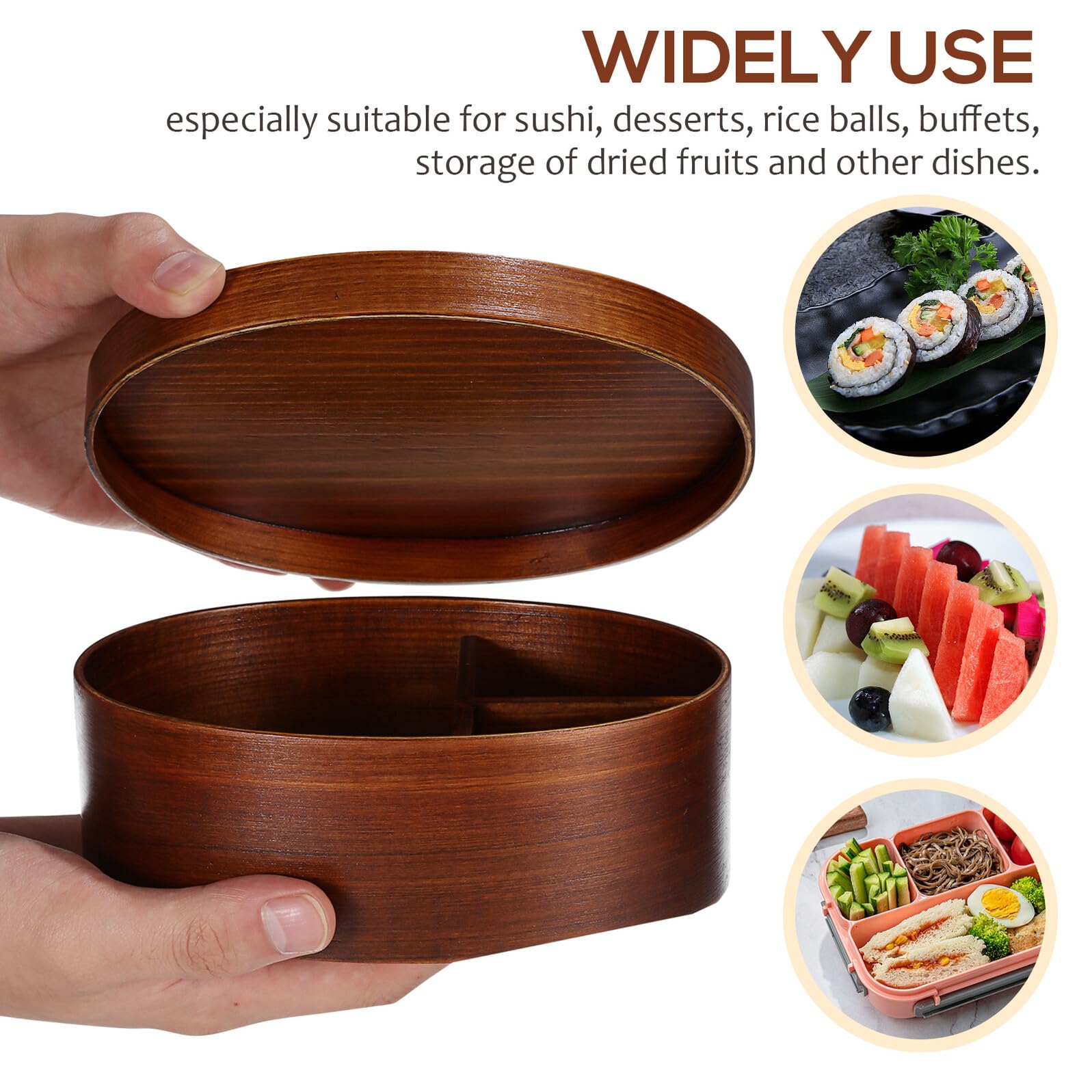 Boîte à Bento Japonerie en Bois 800ml Ronde Style Rétro Facile à Transporter et Sûre pour Déjeuner et Sushi