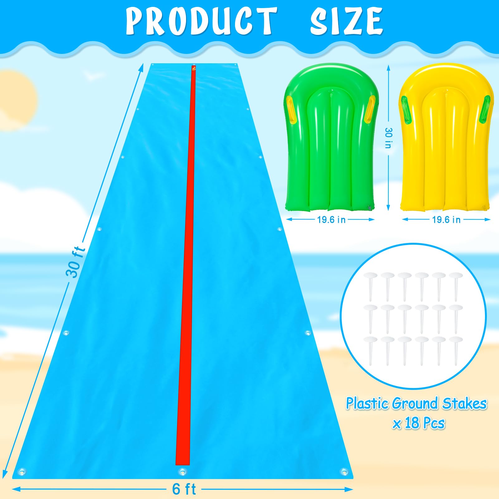 Slip and Slide, 30ft x 6ft Lawn Water Slip n Slide with 2 Inflatable Boards, Double Lane Water Slides with Build in Sprinkler for Big Kids Ages 8-12 and Abults, Outdoor Backyard Waterslide Play Toy