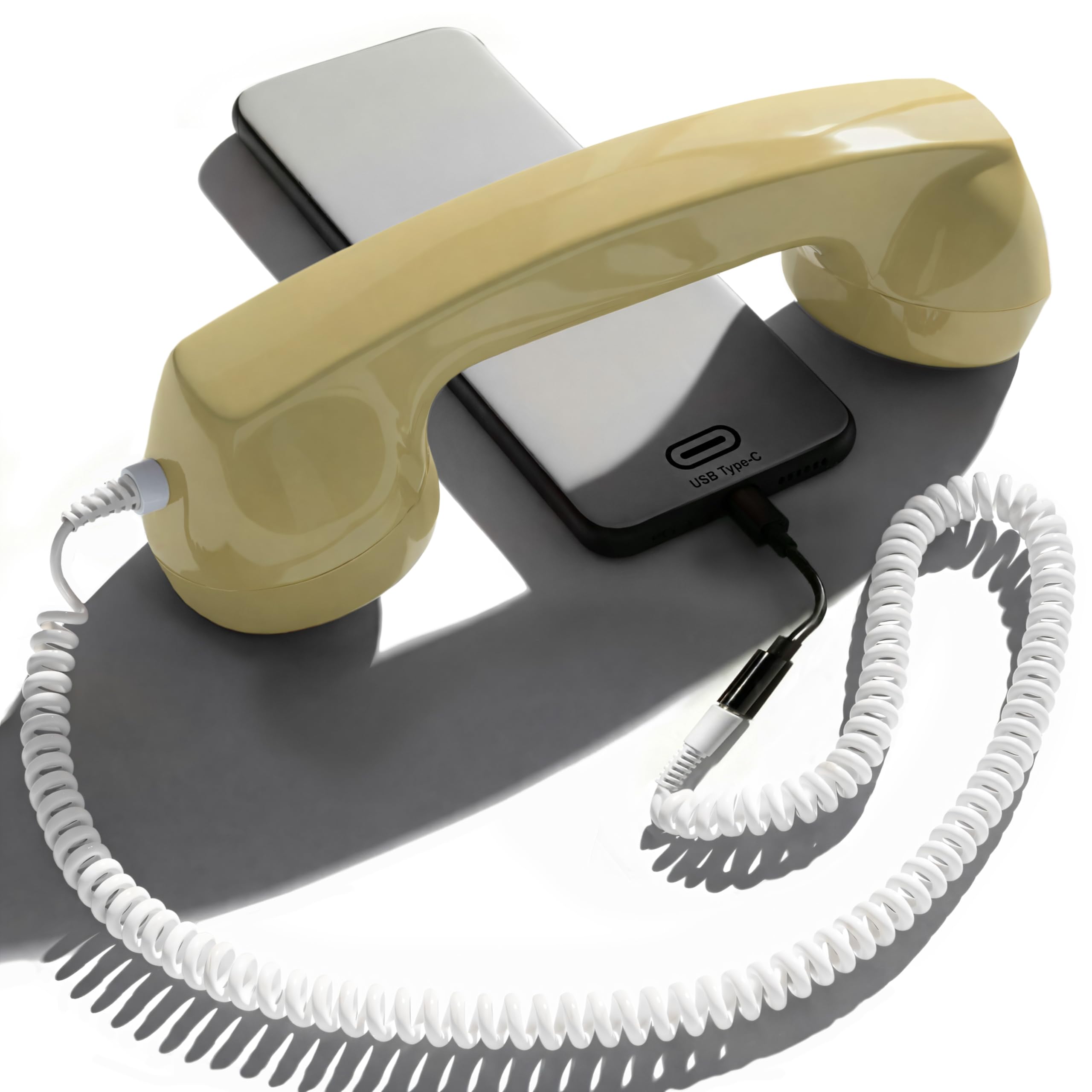 Opis Technology 60s Micro – Combiné Téléphone Portable Rétro pour Smartphone (USB-C + Jack 3,5 mm) – Compatible iPhone 15+, Android, PC – Adaptateur Inclus (Beige)