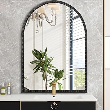 Large Arch Wall Mirror, Arched Mirror for Bathroom, Vintage Metal Beaded Frame Decor Mirrors for Bedroom Accent Living Room Vanity Entryway