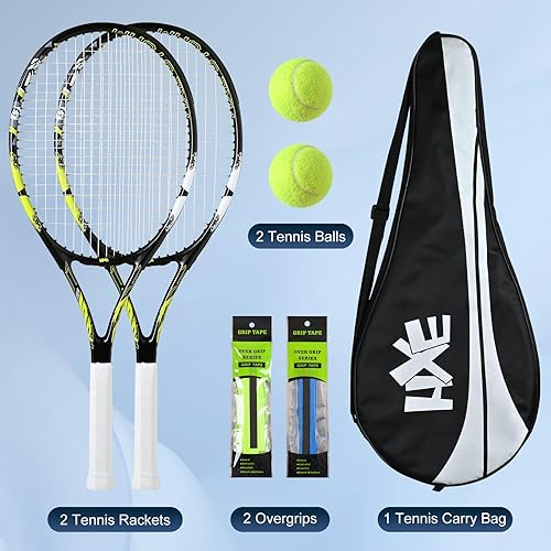 Miniatura 7 de HXE Raquetas de tenis para adultos, juego de raquetas de tenis recreativas de 27 pulgadas para principiantes y profesionales con 2 pelotas, 2