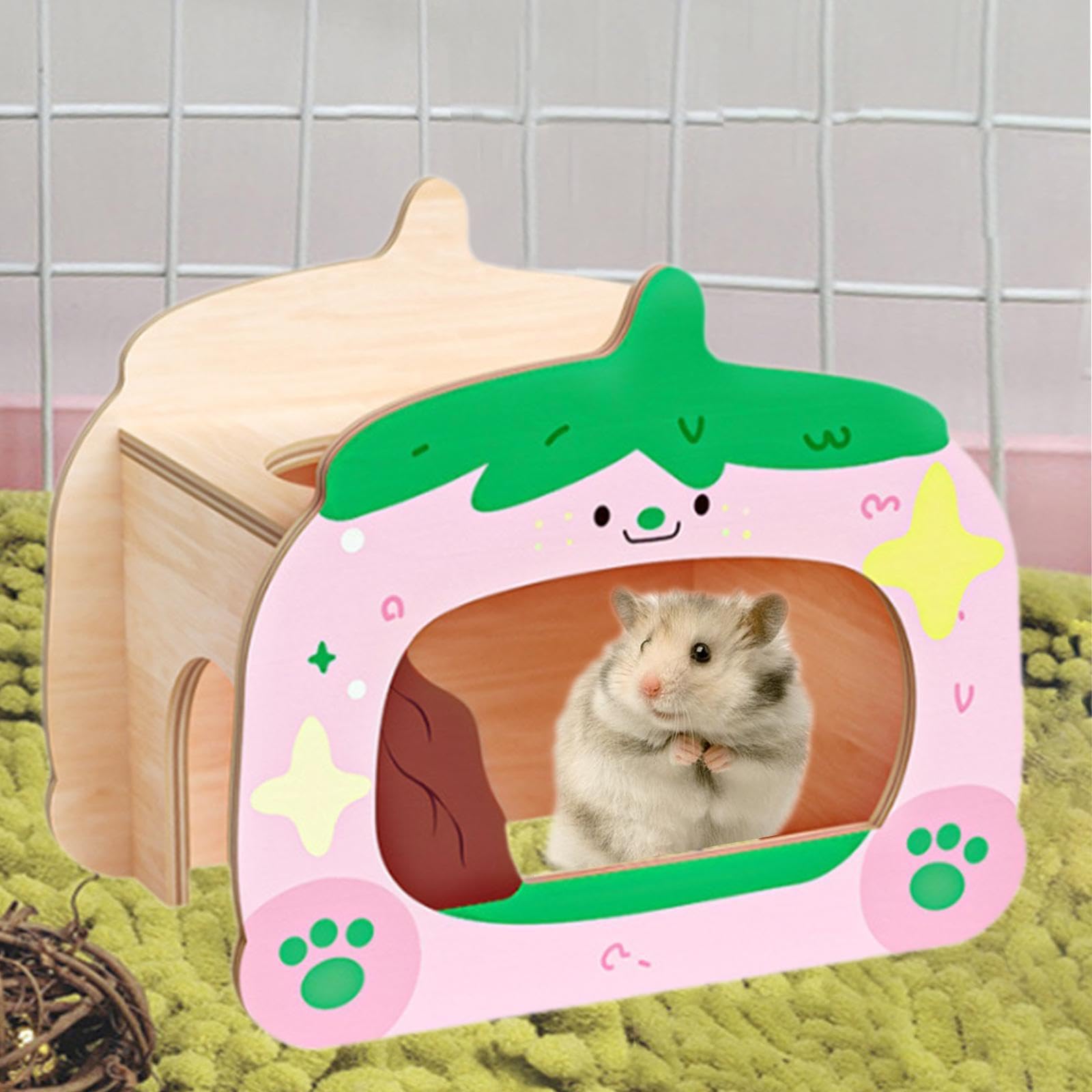 Baoblaze Hamster Bridge Reptile Hideout Rat Ladder Bearded Dragon Bridge for Gerbils Rats, Strawberry House