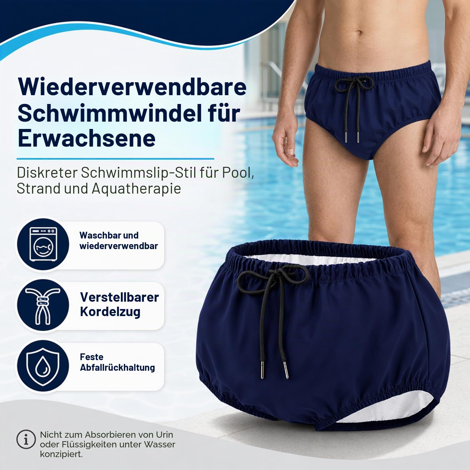 AQX Wiederverwendbare Schwimmwindeln für Erwachsene, spezielle Bedürfnisse, waschbare Stoffwindeln auslaufsicher, Schwimmwindeln für Inkontinenzschutz Unisex (S, Blau)