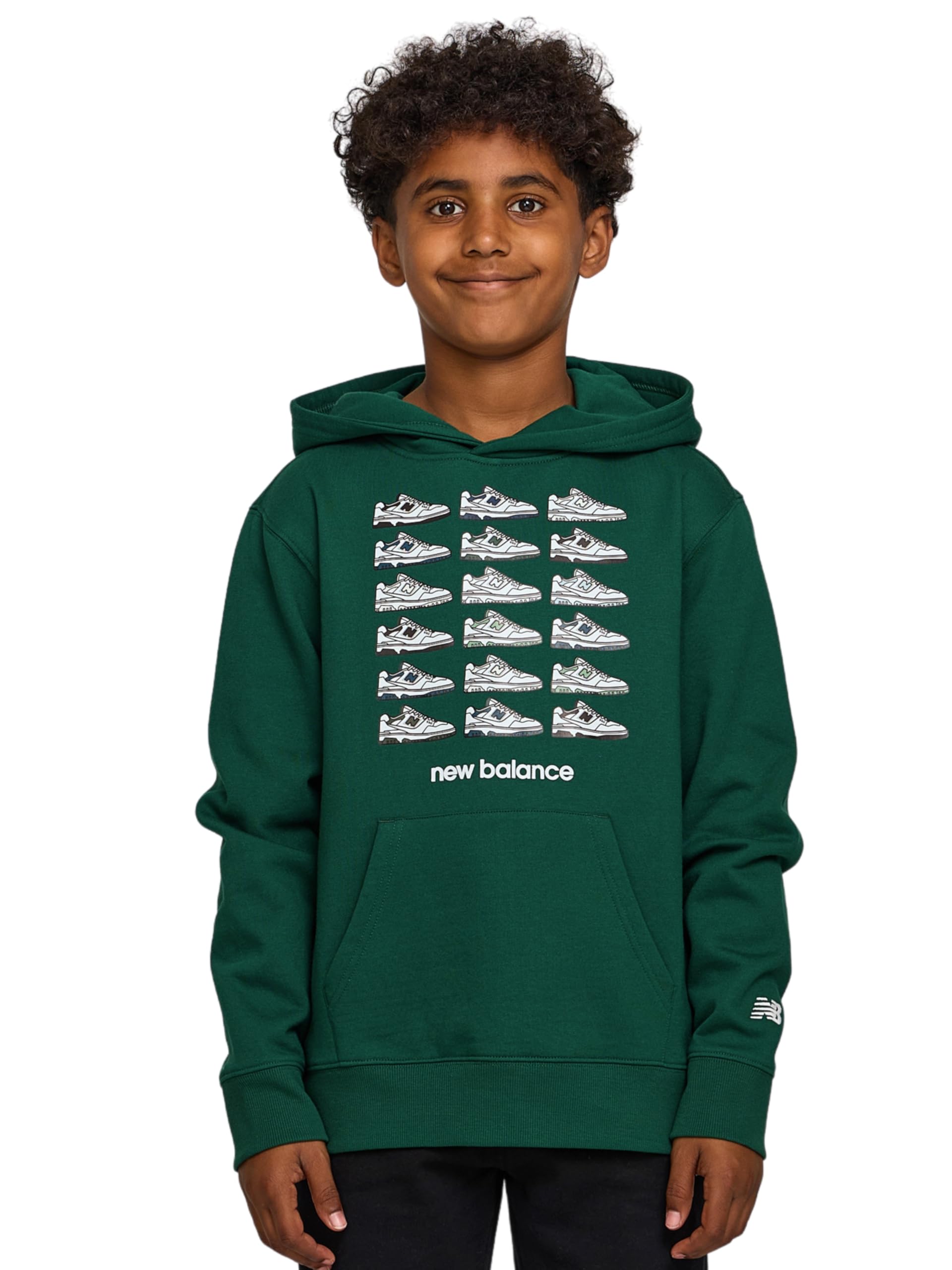 new balance boys graphic hoodie β premium comfy cotton blended fleece pullover sweatshirt for kids, sizes 4-20 green