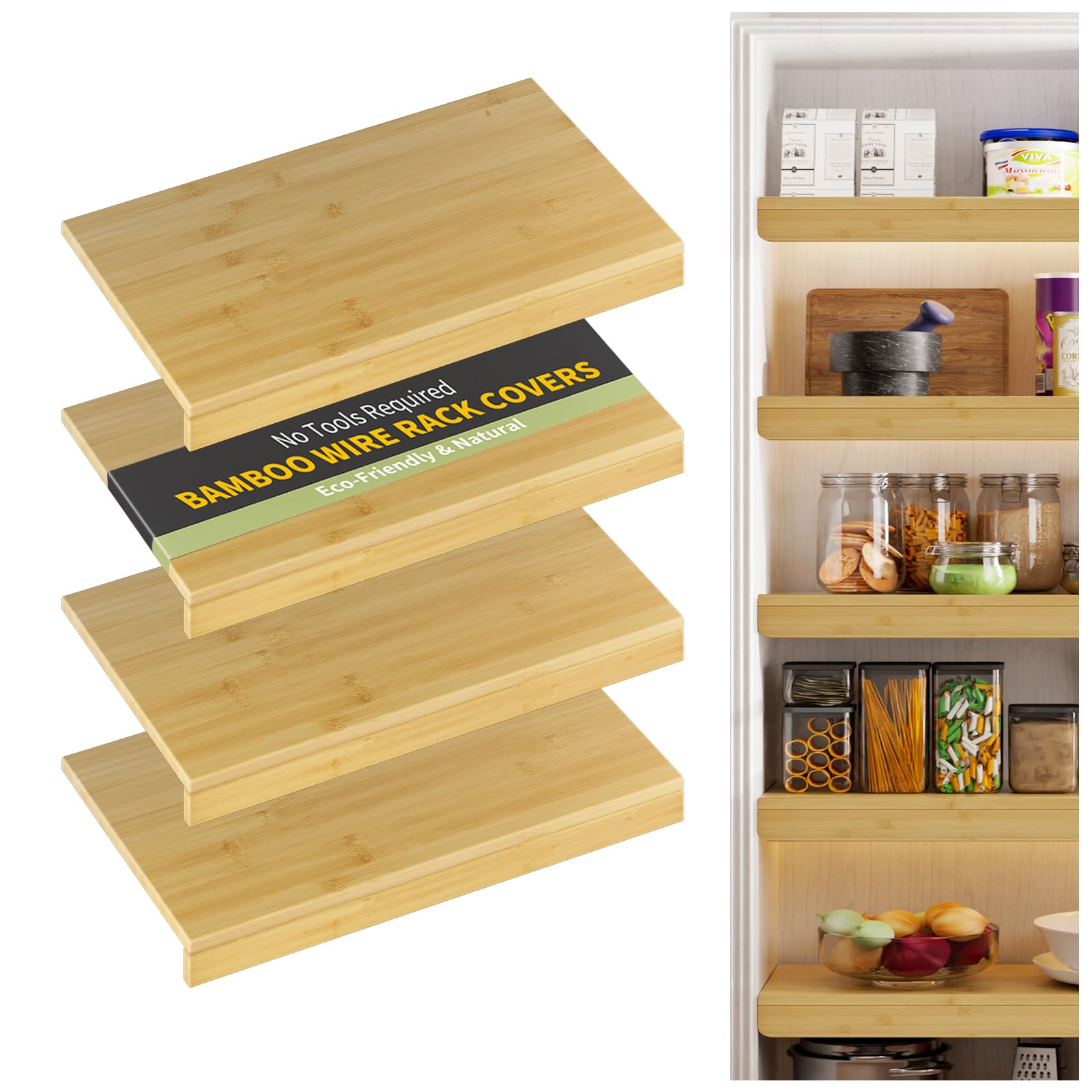 ClimbHope ClimbHope Wire Shelf Covers, Bamboo Wire Rack Covers for Pantry, Closet,Kitchen (4pcs, 28" W x 16" D, Natural)
