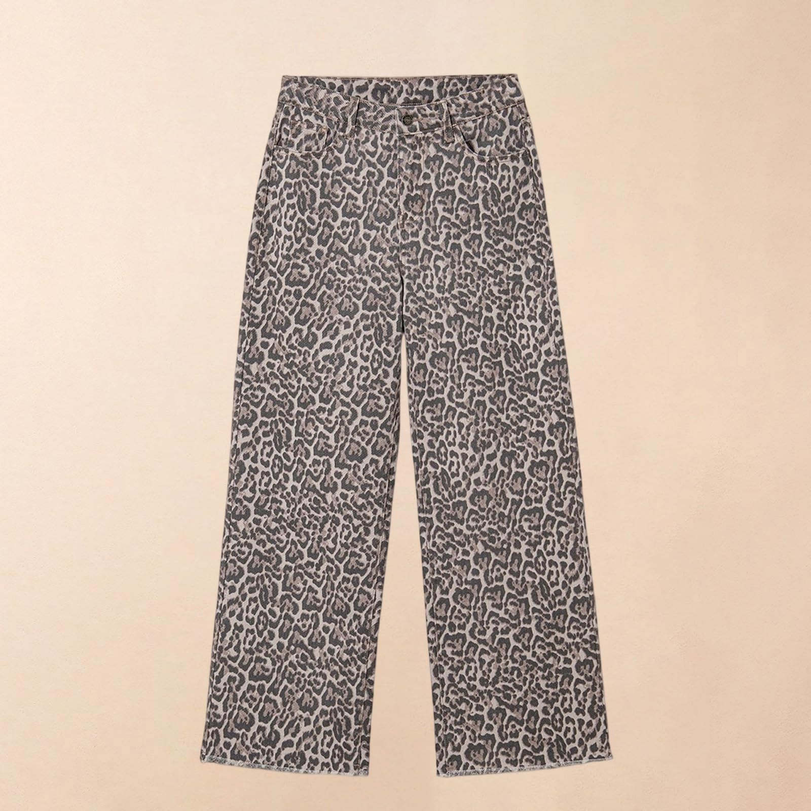 Jeans da uomo, motivo leopardato, con stampa leopardata, casual, a vita alta, dritto, in denim, Y2K, streetwear, anni '90, hip hop, stile hip-hop, vestibilità rilassata