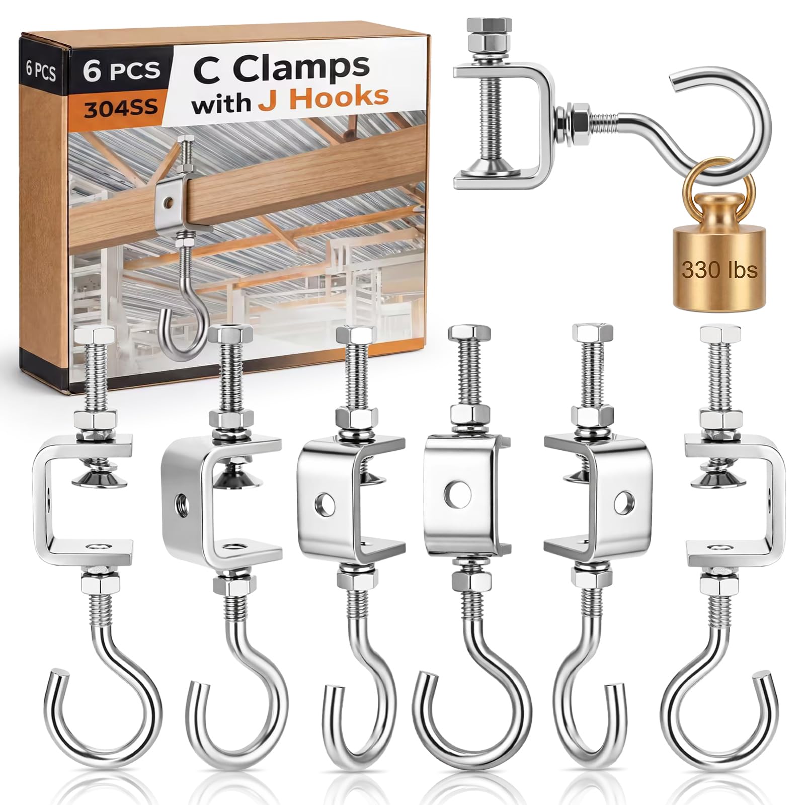 Serre-joint en C inox 304 de 2,5 cm Moxweyeni lot de 6 crochets filetés qualitatifs