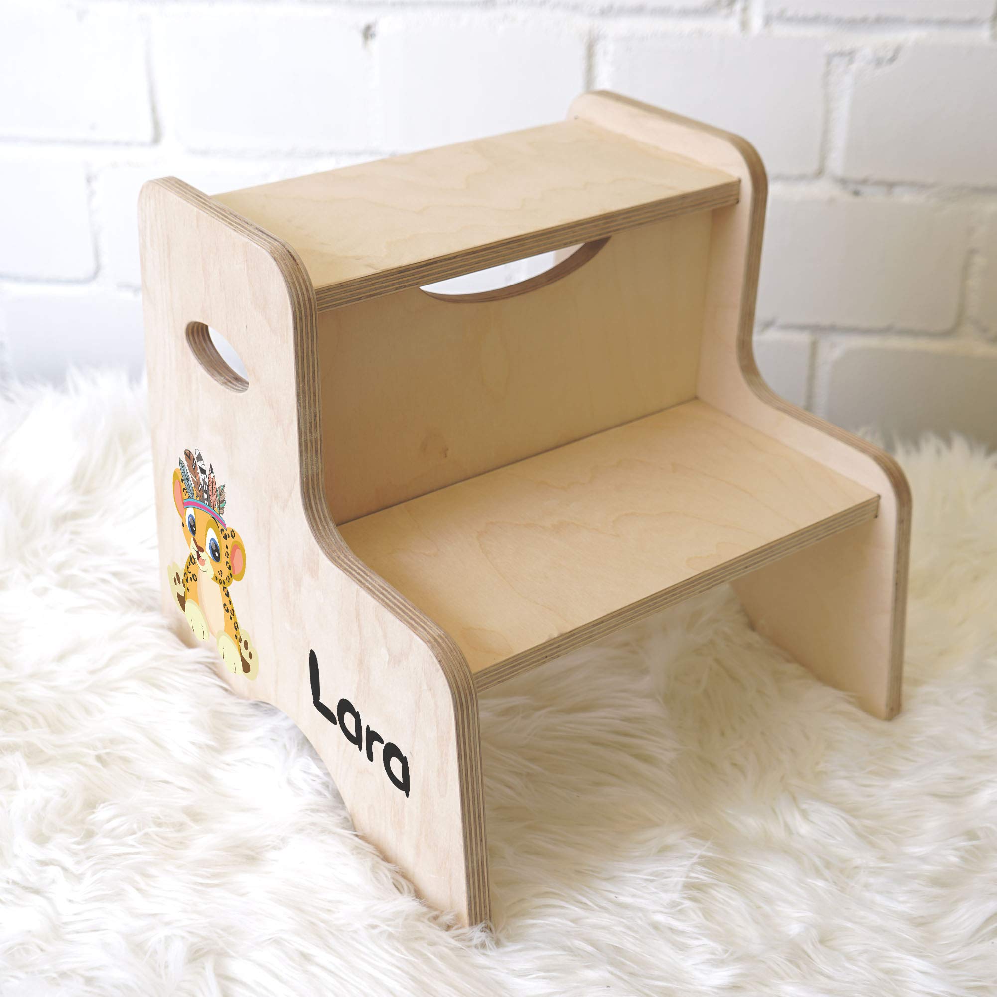 Holzura Tritthocker Kinder, Hocker aus Holz für Bad und Küche, Holzhocker personalisierter Toilettenhocker mit Name