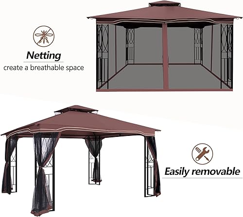 Miniatura 6 de GARTOO Glorieta de patio al aire libre de 11 x 13 pies, glorieta de porche con techo de poliéster y red transpirable, mejor para jardín, césped,