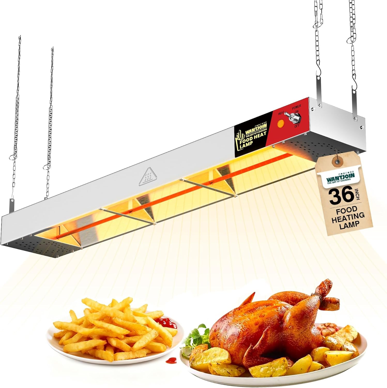 WantJoin Food Heat Lamp - 36 Inch Commercial Hanging Heating Lamp for Food Warming 500W Electric Strip Heater with Warm Lights for Service Cafeteria Restaurant Kitchen
