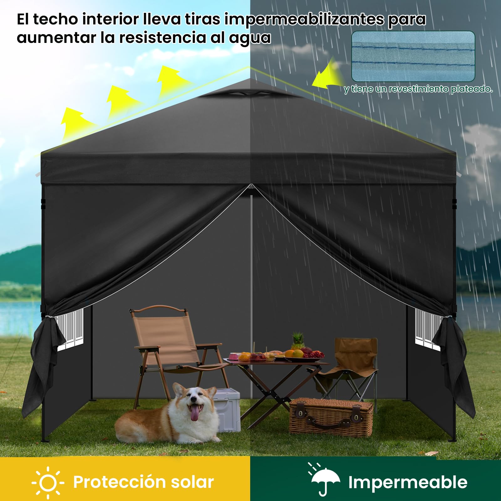 Laneetal Cenador 3x3m, Carpa Plegable para Exterior, Cenador con Paredes Laterales, Gazebo, Pabellón de Jardín para Camping, Pérgola Tienda de Fiestas, Carpa Impermeable,Antracita