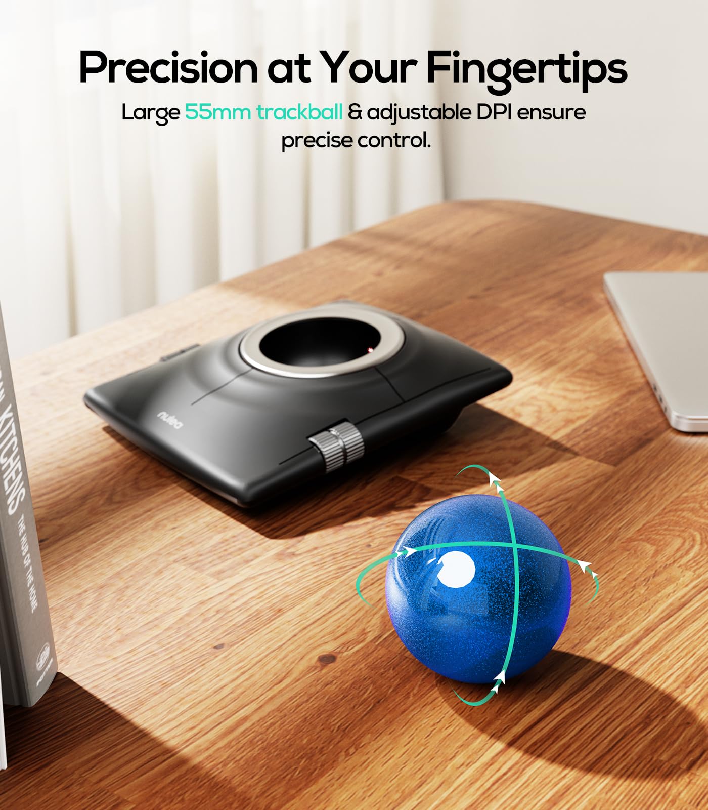 Nulea M512 Wireless Trackball Mouse, Ergonomischer 55mm Trackball, einstellbare DPI für präzise Steuerung, Links- oder Rechtshänder kompatibel Blau