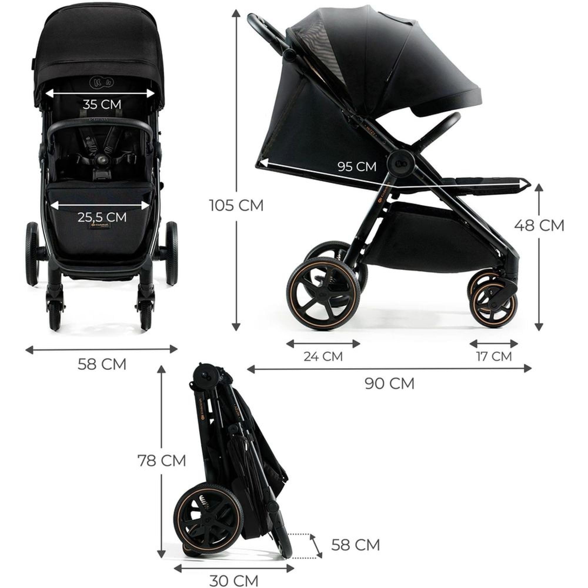 Kinderkraft MITZY Buggy fino a 22 kg, Passeggino Reclinabile, Carrozzina, Leggero, Facilmente Pieghevole, Schienale e Poggiapiedi Regolabili, Posizione Sdraiata, Ideale per I Viaggi, Nero