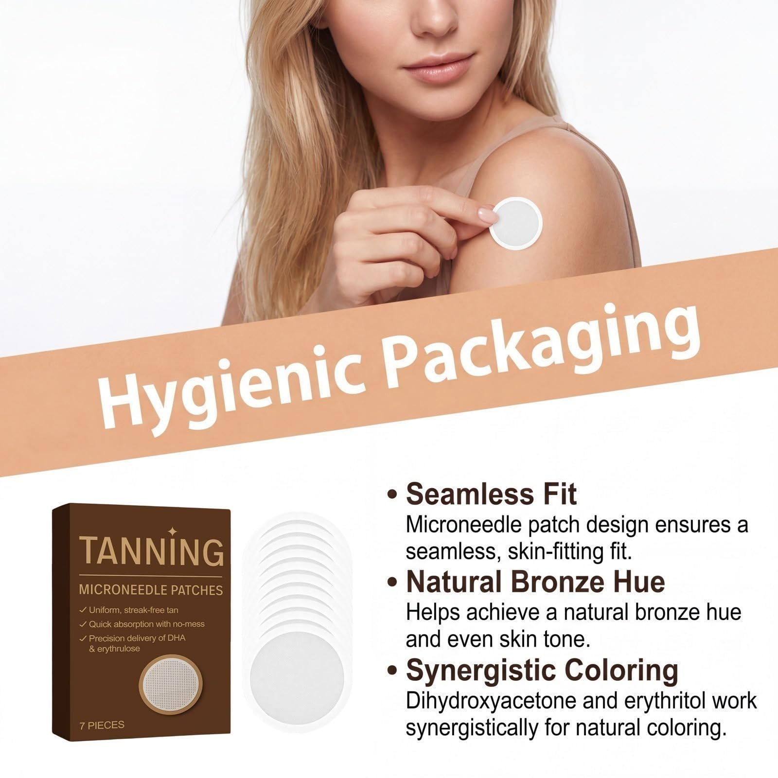 Patch autoabbronzanti a micro aghi Sun Free Glow Tanning Patch Unisex, formula idratante, abbronzatura naturale, uniforme senza tinta, arancione, adatta a tutti i tipi di pelle Sun Free Glow Patch