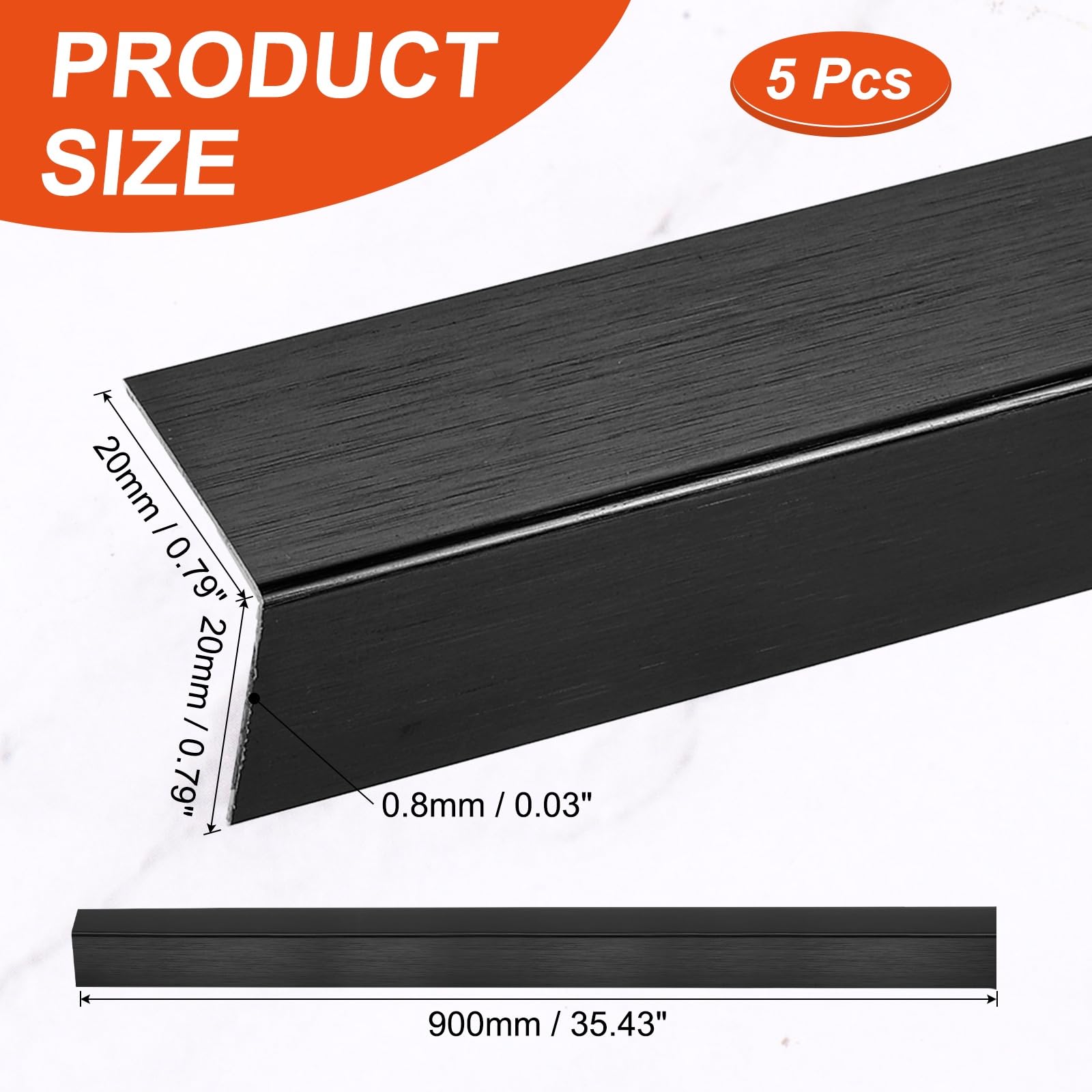 sourcing map 5 protectores de esquina de pared, 35 x 0.8 pulgadas, protectores de esquina de aluminio en forma de L para decoración de bordes de pared, negro cepillado
