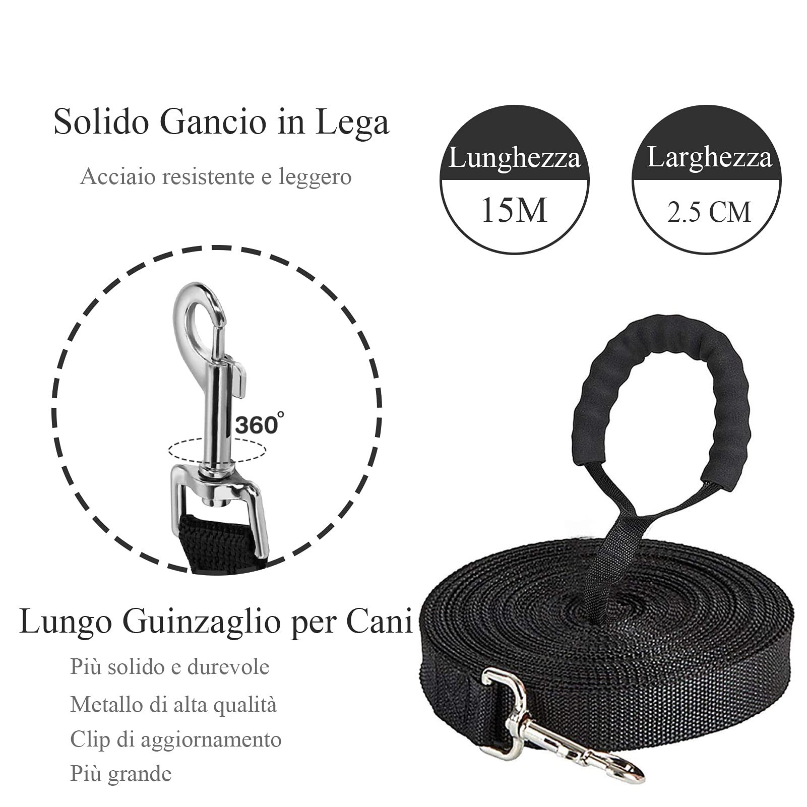 Eyeleaf Guinzaglio Addestramento per Cani 15M Nylon Imbottito Fibbia Zinco
