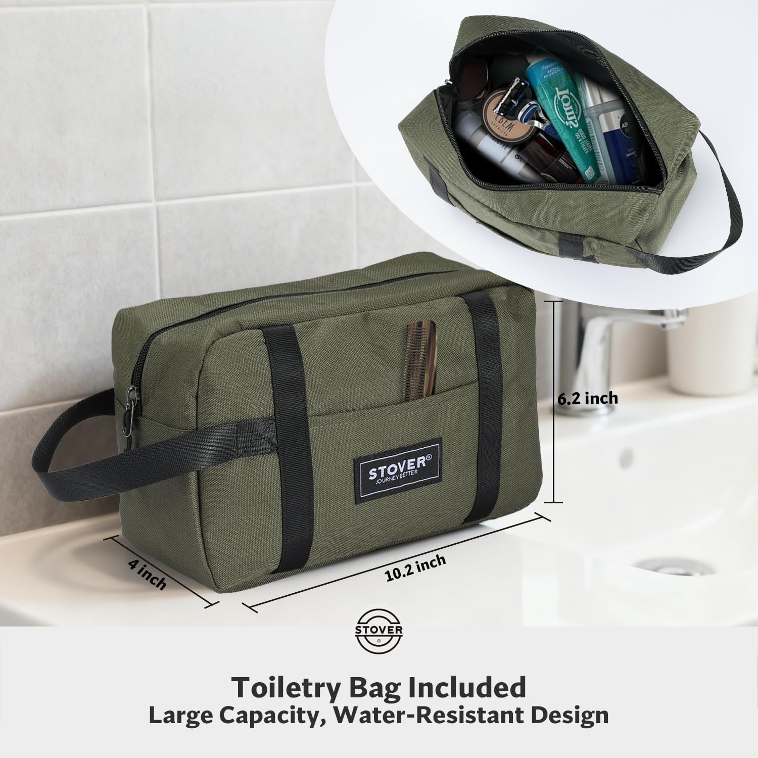 STOVER 100L U-Zip Rolling Duffel Bag with Wheels, X-Large Durable Travel Duffle + Toiletry Bag, Heavy Duty, Lay-Flat Opening, Packable w/Shoulder Straps- Use as Luggage or Backpack, Men/Women (Green)