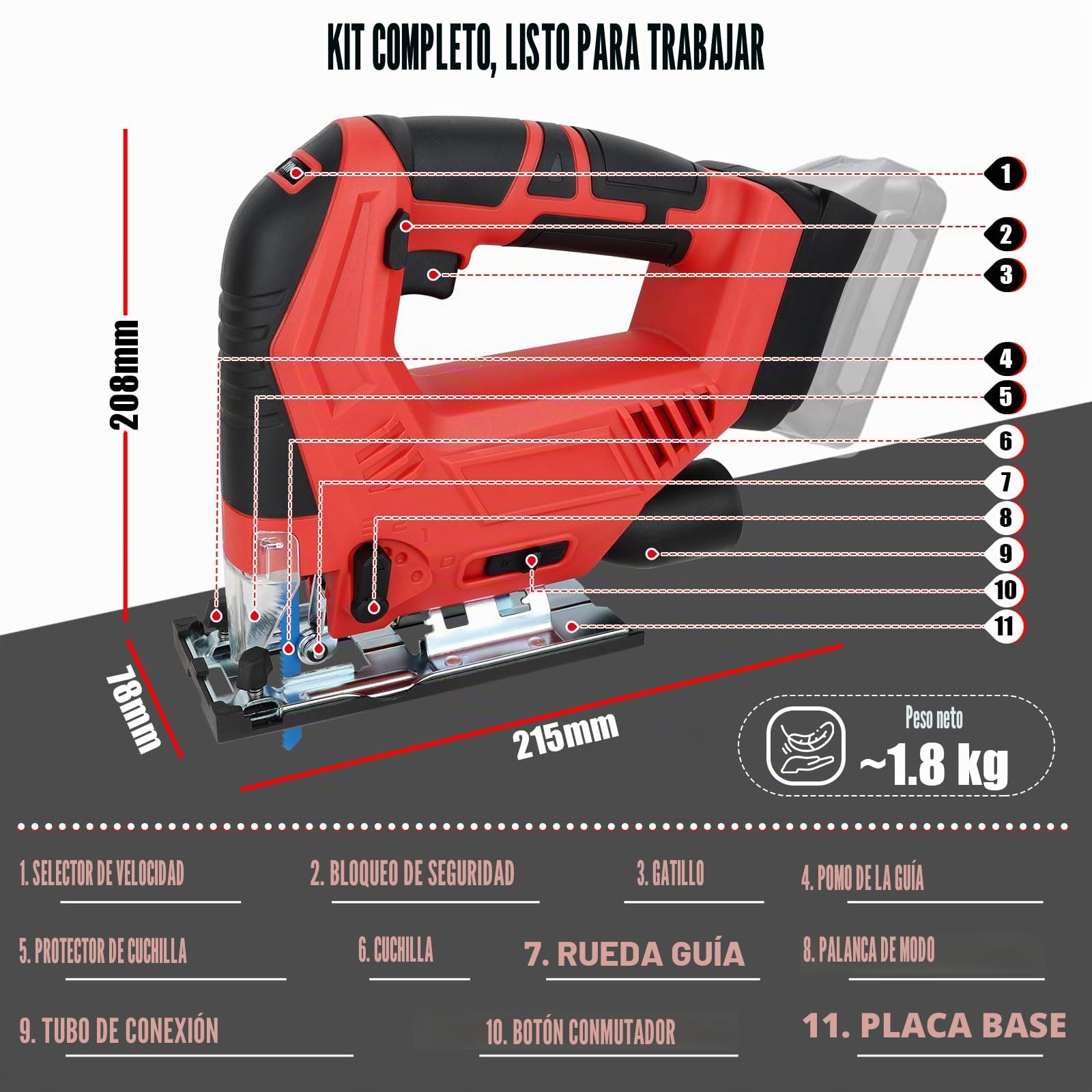 300W Sierra de Calar Eléctrica, Sierra Caladora Inalámbrica, Velocidad Variable de 0-2700 RPM y Bisel de 0-45°, Ajuste de 4 Velocidades, Compatible con Milwaukee 20V Baterías (Batería No Incluida)