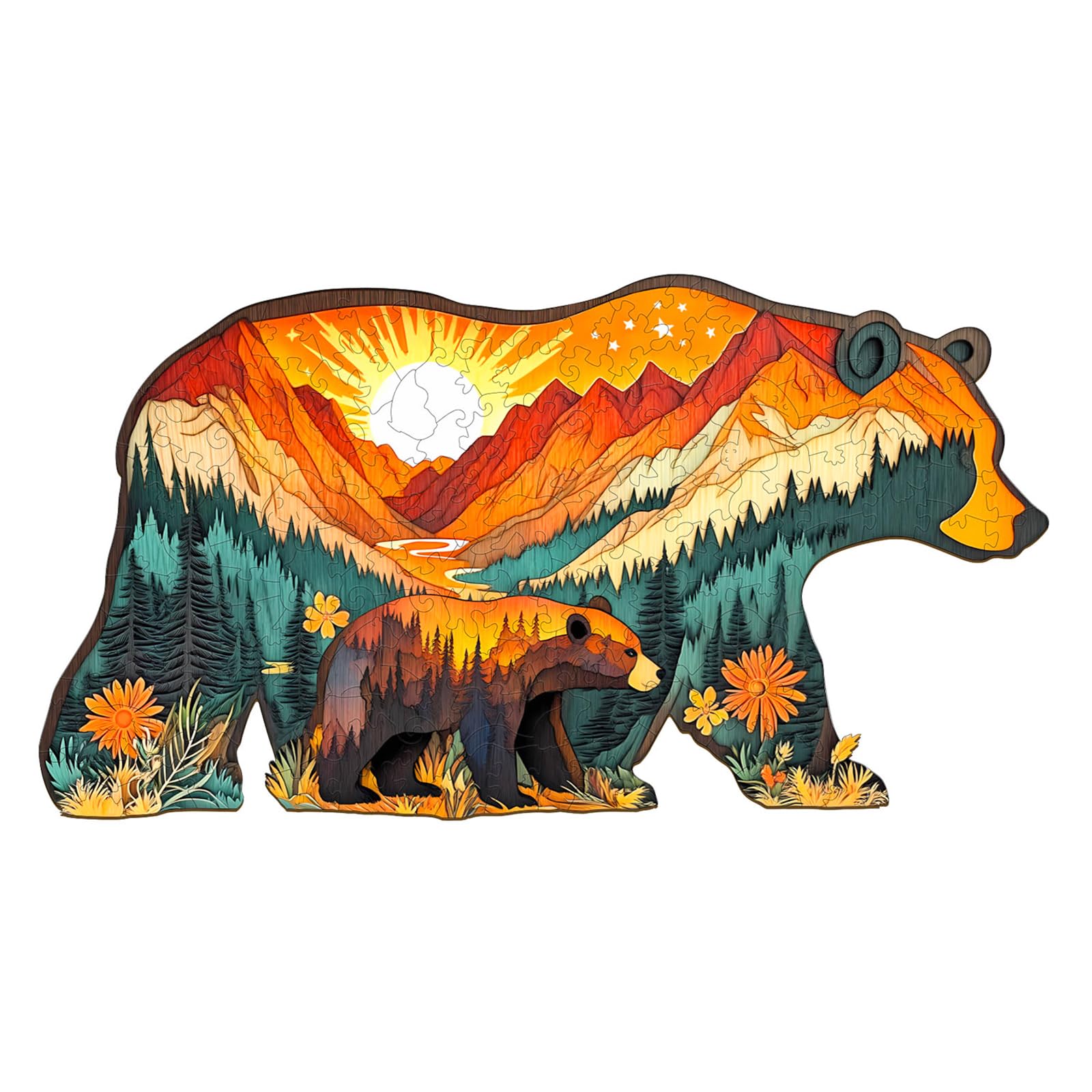 Wooden Puzzles for Adults - Bears in The Forest Wooden Jigsaw Puzzle, Unique Animal Shaped Wood Puzzles Adult, Christmas Birthday Gifts for Friends/