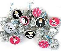 Vista 1 de Karate Girl Labels for Hershey Kisses Chocolates by Adore By Nat - Martial Candy Sticker Party Favor - Set of 240