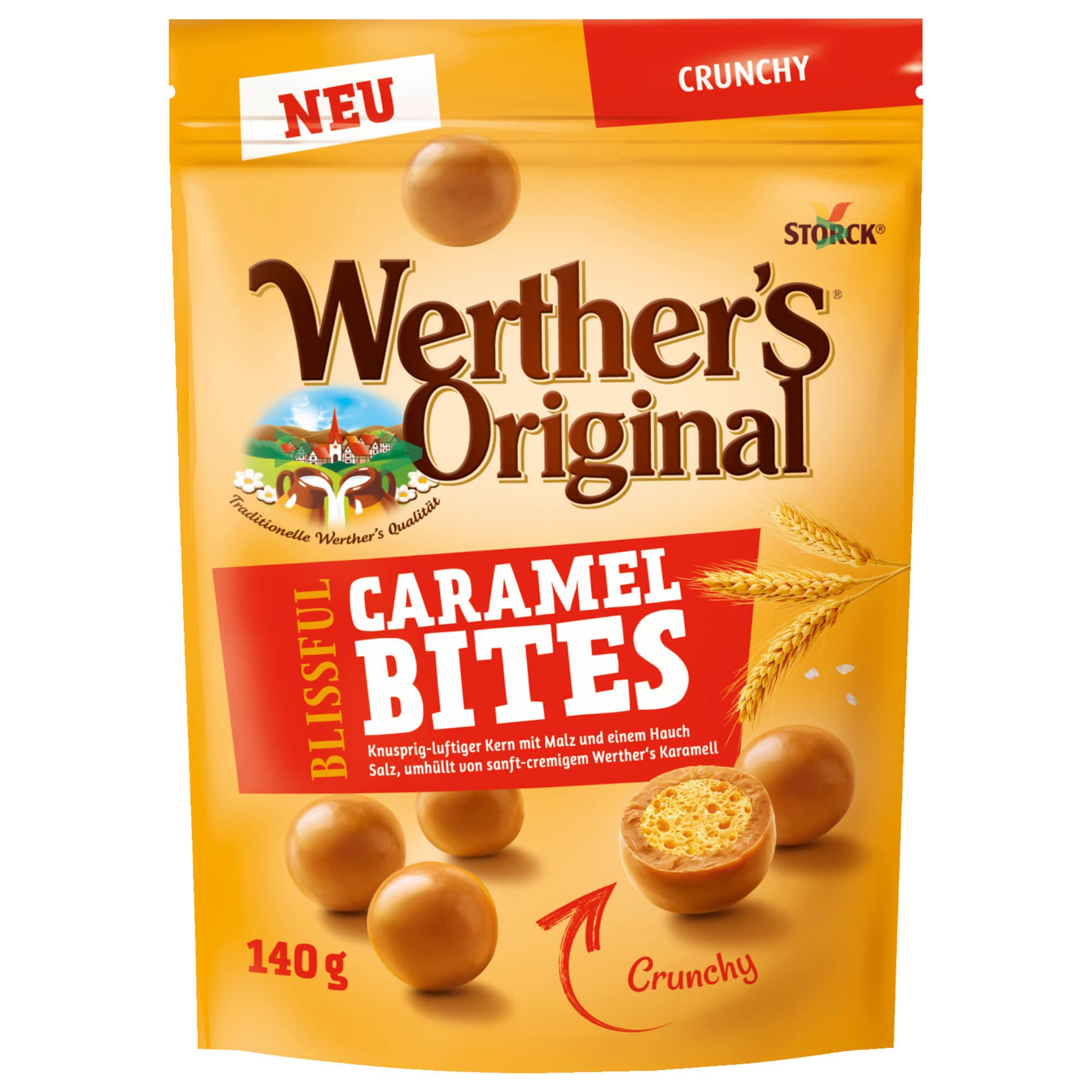 Werther's Original Blissful Caramel Bites Crunchy 6er Pack (6x140g Beutel) + usy Block