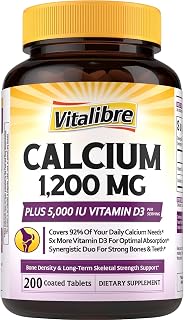 Calcium Supplements for Women - Calcium 1200 mg with Vitamin D3 5000IU, Bone Strength Density, Enhanced Absorption Stomach - Friendly Gentle, No Gluten, No Soy, Non GMO, 200 Coated Tablets