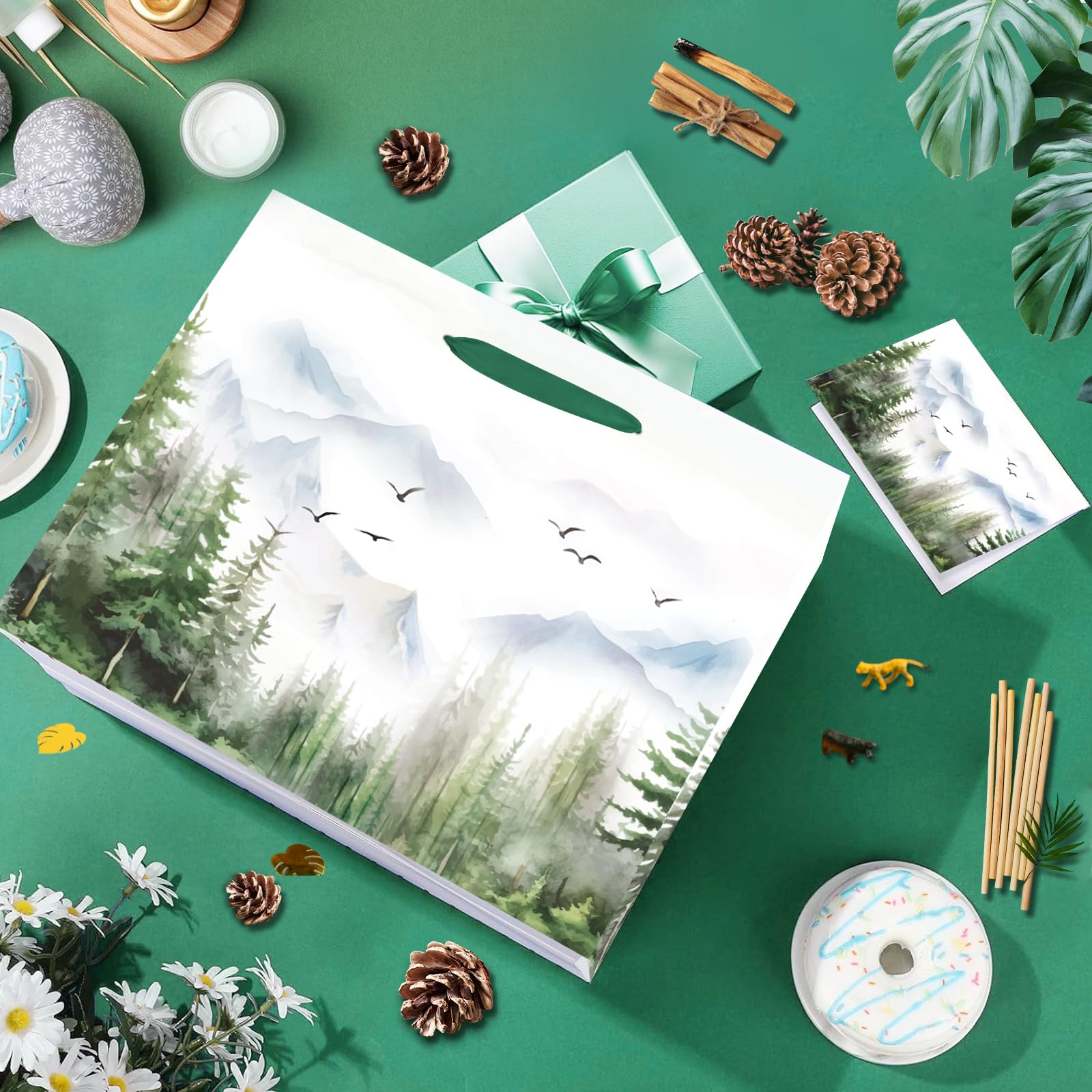 Adventure Awaits Gift Bag Set - Large Forest Theme With Card & Tissue