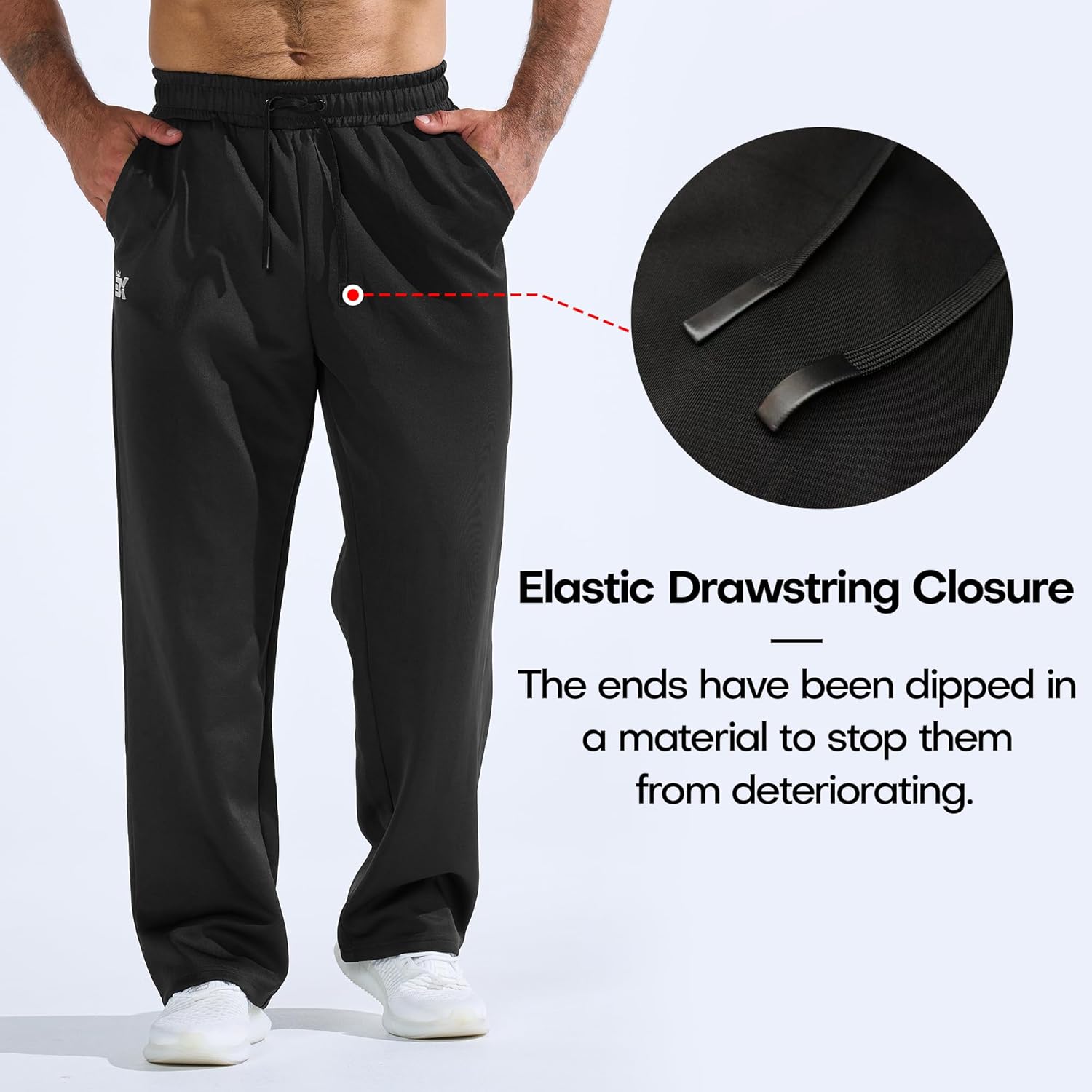 BROKIG Mens Wide Leg Sweatpants Zip Pockets,Loose Fit Tall Athletic Open Bottom Workout Sweat Pants Lounge Pants for Men(Small,Black) - Image 5