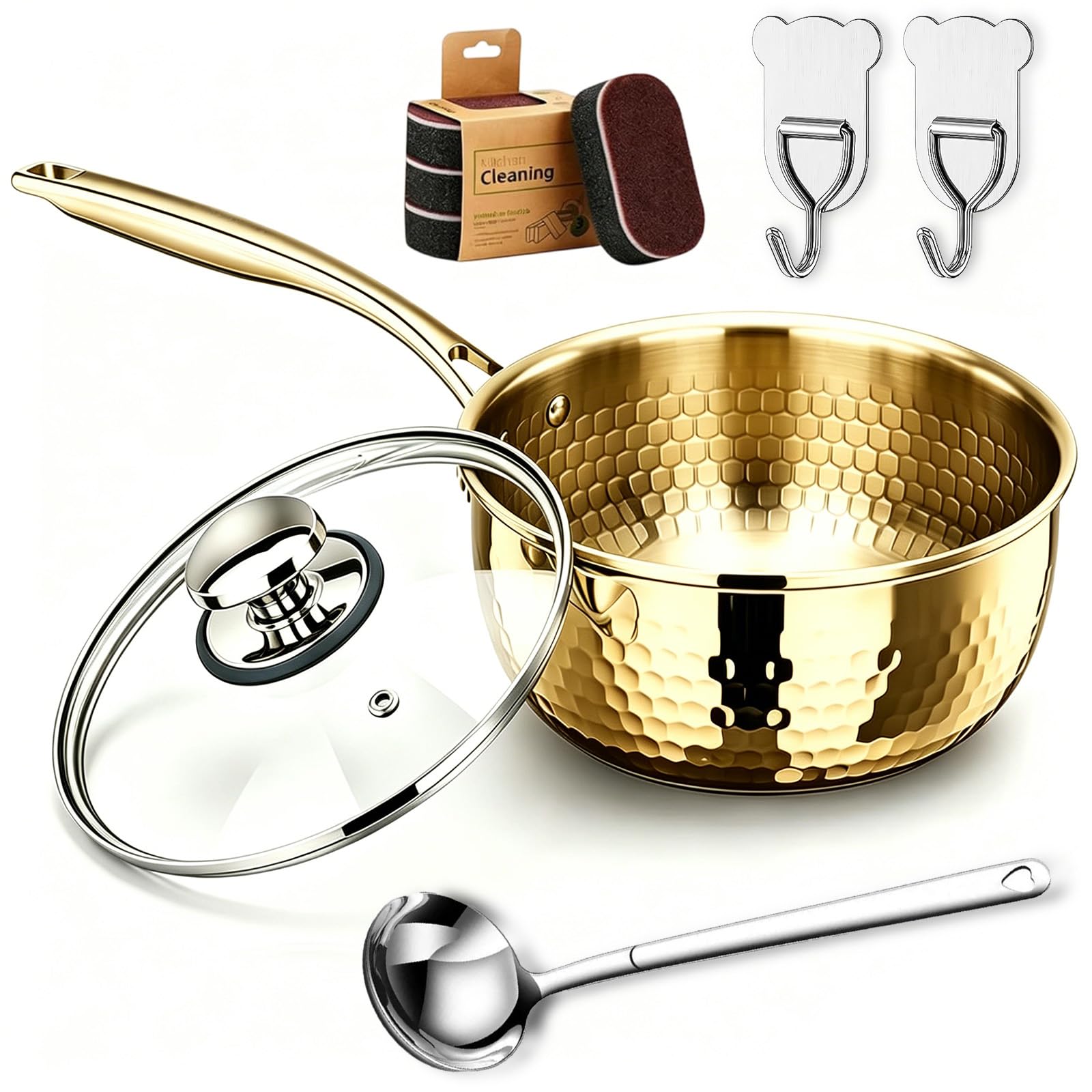 Casserole titane martelée 2.0 QT avec couvercle fond 5 couches pour une cuisson saine