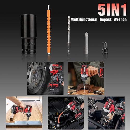 Miniatura 3 de Llave de impacto inalámbrica 12, 750 pies-libras (1000 N.m), llaves de impacto de potencia de 21 V, velocidad de 4 modos, batería de 2 x 4.0 AH de