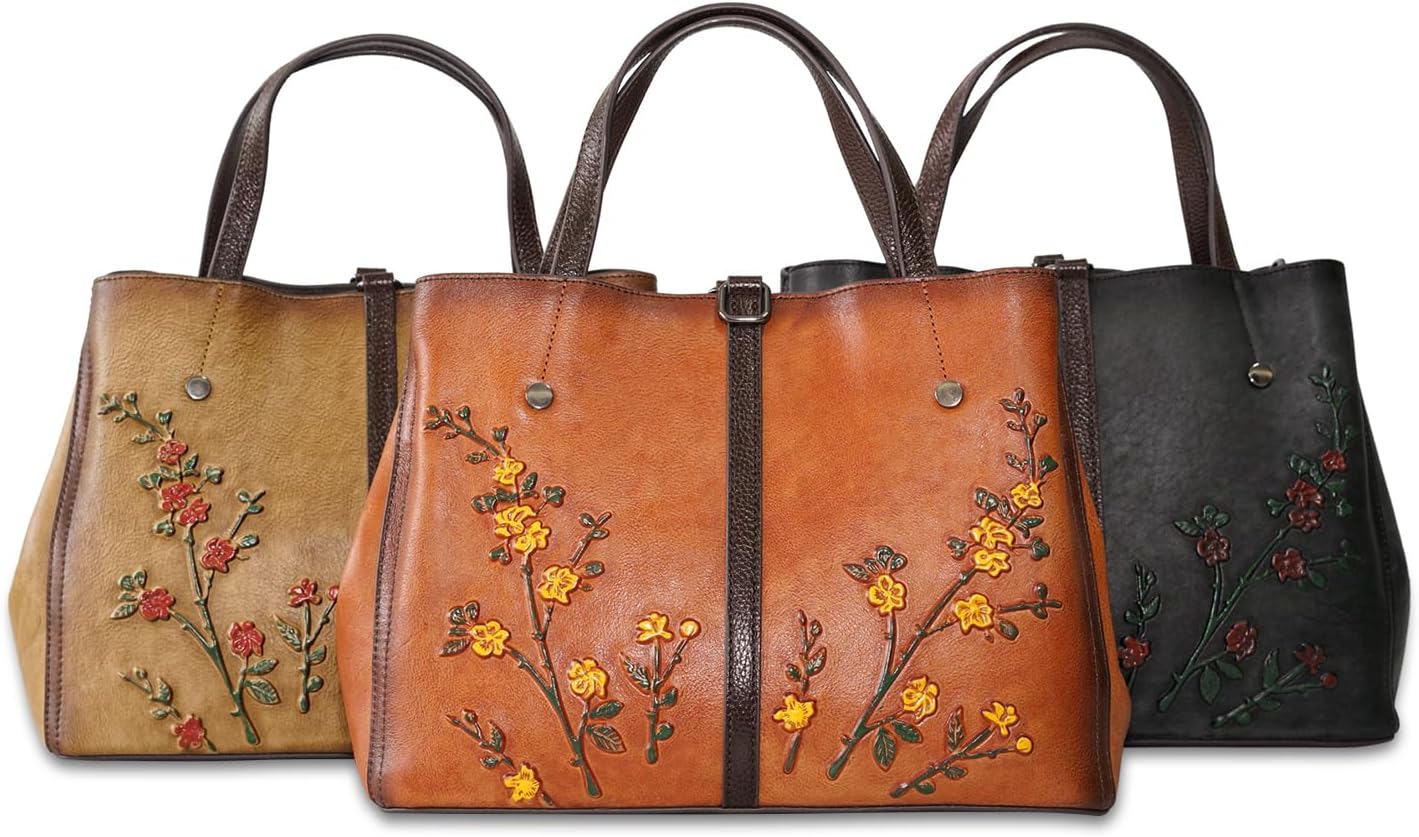 Genuine Leather Satchel for Women Top Handle Bags Handmade Purse Vintage Embossed Leather Crossbody Handbags Hobo Bag - Image 6