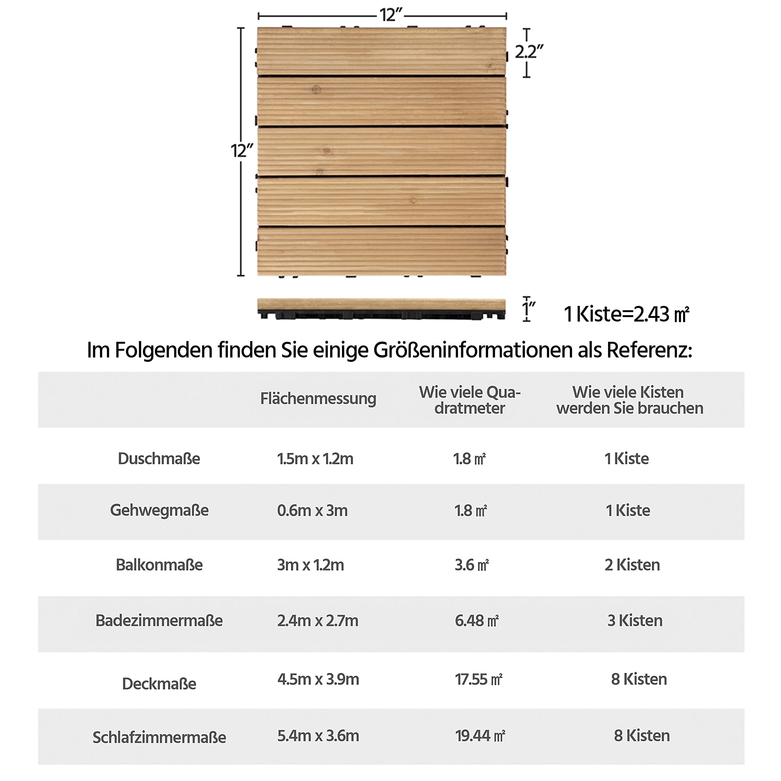 Yaheetech Juego de 27 Piezas Baldosas de Madera de 30 x 30 cm Suelo de Madera Maciza Exterior para Balcón Azulejos de Balcón con Sistema de Drenaje