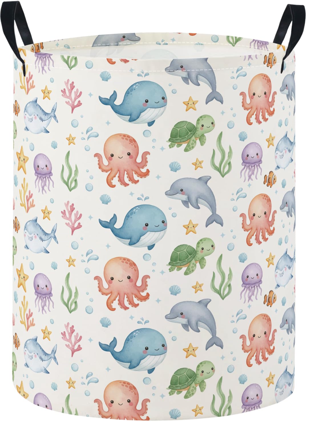 Baby Laundry Basket Baby Nursery Hamper Kids Laundry Basket Toy Storage Bin for Boys Room Decor Gift Baskets for Bedroom Bathroom(Cute Ocean)