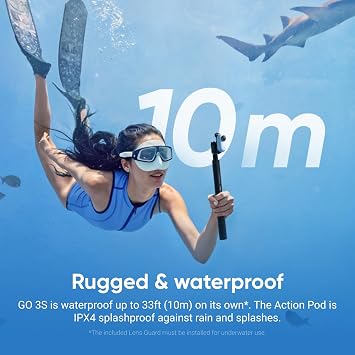 Insta360 GO 3S - 64 GB White 4K Tiny Portable Vlogging Camera, Hands-Free POVs, Mount Anywhere, 140 Min Battery Life, 10m Waterproof, Pet POV