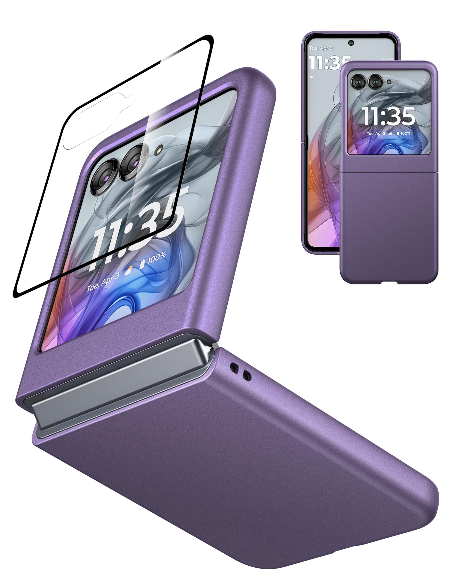 Eastcoo Slim Case for Moto Razr 2024/2025 5G with Built-in Front Screen Protector Thin Polycarbonate Matte Cover Full-Body Protective Case for Moto Razr 50/60, Purple