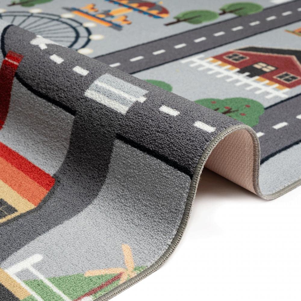 Tapis de Jeu pour Enfants avec Vue sur la Ville – Loisirs – Fond en Gris Taille 200 x 290 cm