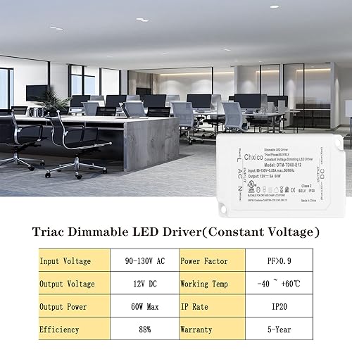 Miniatura 4 de CHXICO Controlador regulable Triac de 60 W transformador de 110 V CA a 12 V CC para luz LED fuente de alimentación compatible con reguladores Lutron