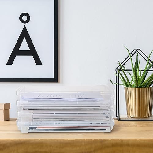 Miniatura 4 de 12 cajas de almacenamiento de papel de archivo A4 de 14.33 x 9.84 x 1.57 pulgadas, protector de revistas, transparente, apilable, portátil, para